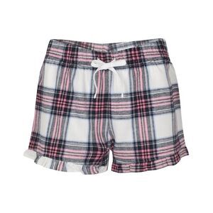 SF Womens/Ladies Tartan Frill Shorts / White/Pink